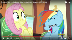 Size: 1366x768 | Tagged: safe, derpibooru import, screencap, fluttershy, rainbow dash, pegasus, pony, buckball season, faic, out of context, youtube