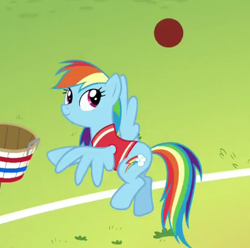 Size: 429x426 | Tagged: safe, derpibooru import, screencap, rainbow dash, pegasus, pony, buckball season, flying, solo