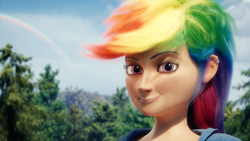 Size: 1920x1080 | Tagged: safe, artist:trombonyponypie, derpibooru import, rainbow dash, human, equestria girls, 3d, blender, cgi, ear piercing, earring, faic, humanized, jewelry, looking at you, piercing, realistic, smug, smugdash, solo, uncanny valley