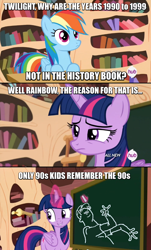 Size: 638x1055 | Tagged: safe, rainbow dash, twilight sparkle, twilight sparkle (alicorn), alicorn, pegasus, pony, testing testing 1-2-3, '90s, 90s nick, comic, female, image macro, mare, meme