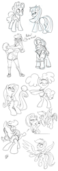 Size: 1200x3543 | Tagged: safe, artist:tsitra360, derpibooru import, applejack, fluttershy, pinkie pie, rainbow dash, human, buckball season, ball, breath mint, clothes, dialogue, drawing, eyes closed, haystick, hips, humanized, kick, lineart, pinktails pie, plot, shorts, signature, the road to el dorado, tic-tac, tongue out, underhoof