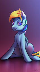 Size: 1080x1920 | Tagged: safe, artist:autello, derpibooru import, rainbow dash, pegasus, pony, bedroom eyes, lidded eyes, reflection, sitting, solo, subsurface scattering