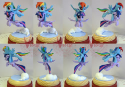 Size: 2248x1572 | Tagged: safe, artist:viistar, rainbow dash, twilight sparkle, twilight sparkle (alicorn), alicorn, pegasus, pony, female, figurine, flying, lesbian, mare, sculpture, shipping, twidash