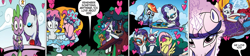 Size: 1800x402 | Tagged: safe, derpibooru import, idw, applejack, fluttershy, pinkie pie, rainbow dash, rarity, spike, twilight sparkle, dragon, earth pony, pegasus, pony, unicorn, spoiler:comic, bedroom eyes, generosity, kissing, love, mane six