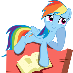 Size: 5789x5760 | Tagged: safe, artist:nero-narmeril, rainbow dash, pegasus, pony, absurd resolution, book, cute, dashabetes, simple background, solo, transparent background, vector