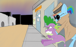 Size: 1280x800 | Tagged: safe, artist:steadfast hoof, derpibooru import, rainbow dash, spike, dragon, pegasus, pony, daily doodle spikedash prompt, male, rainbowspike, shipping, straight