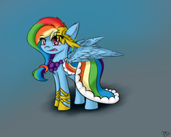 Size: 800x640 | Tagged: safe, artist:dawn079, rainbow dash, pegasus, pony, the best night ever, blushing, clothes, dress, gala dress, shoes, solo