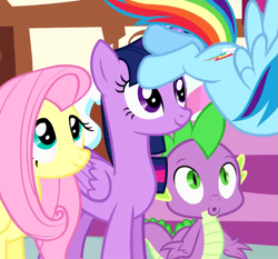 Size: 679x632 | Tagged: safe, screencap, fluttershy, rainbow dash, spike, twilight sparkle, twilight sparkle (alicorn), alicorn, dragon, pegasus, pony, female, mare, out of context