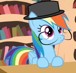 Size: 800x760 | Tagged: safe, artist:greaterlimit, edit, rainbow dash, pegasus, pony, testing testing 1-2-3, fancy, hat, solo