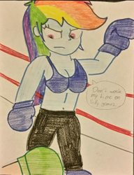 Size: 1080x1408 | Tagged: safe, artist:toyminator900, derpibooru import, rainbow dash, equestria girls, belly button, boxing, boxing gloves, offscreen character, pov