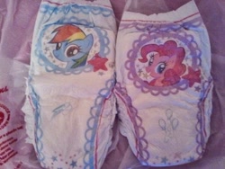 Size: 700x525 | Tagged: safe, derpibooru import, pinkie pie, rainbow dash, diaper, irl, merchandise, official, photo, pullup (diaper), walgreens