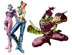 Size: 832x640 | Tagged: safe, derpibooru import, firefly, pinkie pie, rainbow dash, human, g1, jojo's bizarre adventure, jolyne kujo, joseph joestar, recolor, stand, stone free