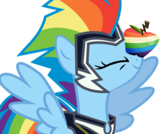 Size: 230x190 | Tagged: safe, rainbow dash, zapp, pegasus, pony, pun, solo, visual pun, zap apple