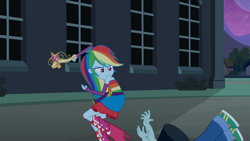 Size: 1366x768 | Tagged: safe, screencap, rainbow dash, equestria girls, clothes, fall formal outfits, female, multicolored hair