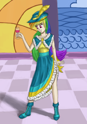 Size: 1200x1700 | Tagged: safe, artist:fahu, derpibooru import, rainbow dash, human, clothes, coronation dress, dress, humanized, rainbow dash always dresses in style, skinny