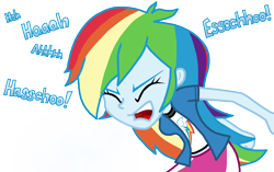 Size: 4000x2516 | Tagged: safe, artist:masterxtreme, rainbow dash, equestria girls, cute, mucus, sneezing, sneezing fetish, solo, spray