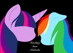 Size: 547x397 | Tagged: safe, artist:onyxpenstroke, derpibooru import, rainbow dash, twilight sparkle, pegasus, pony, black background, cover art, faceless ponies, female, lesbian, mare, shipping, simple background, title, twidash