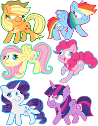 Size: 1546x1991 | Tagged: safe, artist:olivecow, derpibooru import, applejack, fluttershy, pinkie pie, rainbow dash, rarity, twilight sparkle, twilight sparkle (alicorn), alicorn, earth pony, pegasus, pony, unicorn, mane six, simple background, transparent background