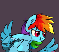 Size: 992x881 | Tagged: safe, artist:xenon, rainbow dash, pegasus, pony, blue coat, female, mare, multicolored mane, scrunchy face, solo