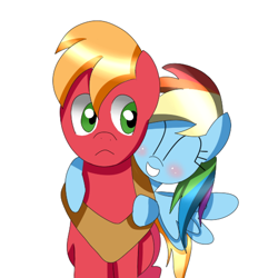 Size: 512x512 | Tagged: safe, artist:the-silver-stars, big macintosh, rainbow dash, earth pony, pegasus, pony, blushing, crush, cute, eyes closed, hug, male, not sure if want, ponies riding ponies, rainbowmac, shipping, smiling, spread wings, stallion, straight