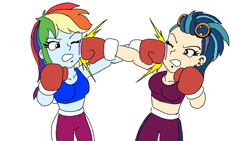 Size: 1280x720 | Tagged: safe, artist:mayorlight, artist:toyminator900, derpibooru import, indigo zap, rainbow dash, equestria girls, friendship games, boxing, cross counter