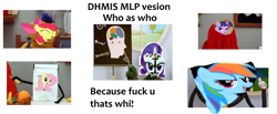 Size: 2598x1067 | Tagged: safe, apple bloom, fluttershy, rainbow dash, rarity, twilight sparkle, pegasus, pony, unicorn, 1000 hours in ms paint, don't hug me i'm scared, hank hill thread, makes no sense, ms paint, needs more jpeg, op is a cuck, terrible, vulgar, wat