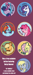 Size: 1044x2375 | Tagged: safe, artist:weepysheep, derpibooru import, applejack, fluttershy, pinkie pie, rainbow dash, rarity, twilight sparkle, twilight sparkle (alicorn), alicorn, earth pony, pegasus, pony, unicorn, buttons, female, mane six, mare, merchandise, pins