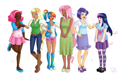 Size: 2600x1600 | Tagged: safe, artist:robynne, derpibooru import, applejack, fluttershy, pinkie pie, rainbow dash, rarity, twilight sparkle, humanized