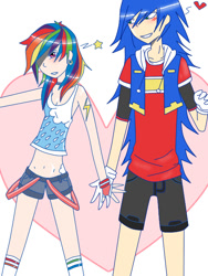 Size: 480x640 | Tagged: safe, artist:charlyaachike, rainbow dash, human, crossover, crossover shipping, female, heart, humanized, love, male, shipping, sonic the hedgehog, sonic the hedgehog (series), sonicdash, straight