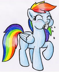 Size: 3969x4829 | Tagged: safe, artist:warumono1989, rainbow dash, pegasus, pony, eating, solo, traditional art