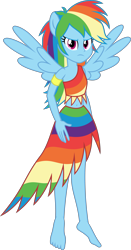 Size: 2855x5439 | Tagged: safe, artist:osipush, derpibooru import, rainbow dash, equestria girls, absurd resolution, angry, barefoot, belly button, clothes, commission, dress, eqg giants, feet, flash puppet, looking at you, midriff, ponied up, pony coloring, solo