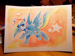 Size: 800x600 | Tagged: safe, artist:yuyani-sama, rainbow dash, pegasus, pony, pixiv, solo, traditional art, watercolor painting