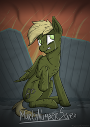 Size: 2480x3508 | Tagged: safe, artist:kozachokzrotom, oc, oc only, oc:murky, pegasus, pony, fallout equestria, fallout equestria: murky number seven, crying, fanfic art, fillydelphia, male, solo, stallion