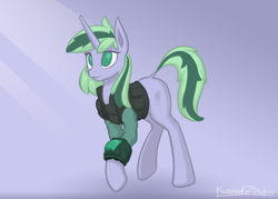 Size: 3500x2500 | Tagged: safe, artist:kozachokzrotom, oc, oc:deepfeeling, unicorn, bulletproof vest, no cutie marks because im lazy, no cutie marks yet, pipbuck, simple background