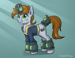 Size: 3043x2337 | Tagged: safe, artist:kozachokzrotom, oc, oc only, oc:littlepip, pony, unicorn, fallout equestria, clothes, fanfic, fanfic art, female, hooves, horn, mare, pipbuck, silly, silly pony, simple background, solo, vault suit