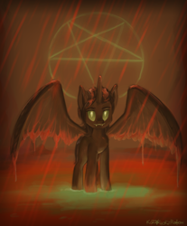 Size: 2480x3000 | Tagged: safe, artist:kozachokzrotom, oc, alicorn, fangs, glowing eyes, hell, raining blood, reign in blood, slayer