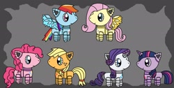 Size: 2332x1172 | Tagged: safe, artist:pokemonlpsfan, derpibooru import, applejack, fluttershy, pinkie pie, rainbow dash, rarity, twilight sparkle, earth pony, pegasus, pony, robot, unicorn, mane six