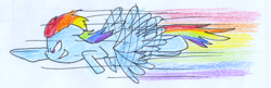 Size: 862x279 | Tagged: safe, artist:rizdub, derpibooru import, rainbow dash, pegasus, pony, contrail, flying, newbie artist training grounds, solo, traditional art