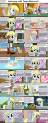 Size: 1282x3304 | Tagged: safe, derpibooru import, derpy hooves, pinkie pie, rainbow dash, earth pony, pegasus, pony, comic:celestia's servant interview, background pony, basket, caption, comic, cs captions, cute, derpabetes, female, food, hoof hold, interview, looking at you, mare, muffin, ponyville