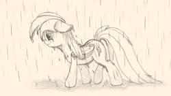 Size: 4000x2250 | Tagged: safe, artist:emerson-vzn, derpibooru import, rainbow dash, pegasus, pony, crying, newbie artist training grounds, rain, solo