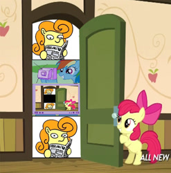 Size: 1581x1601 | Tagged: safe, apple bloom, carrot top, golden harvest, rainbow dash, pegasus, pony, accepted meme that never ends, apple closet, exploitable meme, meme, obligatory pony, recursion, the meme that never ends, tv meme