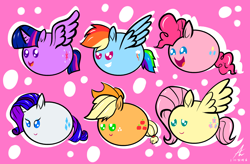 Size: 3500x2300 | Tagged: safe, artist:truffle shine, derpibooru import, applejack, fluttershy, pinkie pie, rainbow dash, rarity, twilight sparkle, twilight sparkle (alicorn), alicorn, earth pony, pegasus, pony, unicorn, chibi, chubbie, cute, mane six, simple background