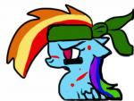 Size: 150x113 | Tagged: artist needed, safe, rainbow dash, pegasus, pony, blue coat, female, headband, mare, multicolored mane, solo