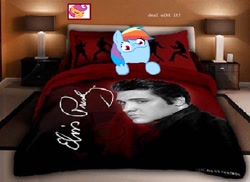 Size: 894x650 | Tagged: safe, rainbow dash, pegasus, pony, arnbow dish, bedsheets, deal with it, dolan, elvis presley