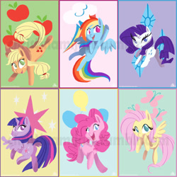 Size: 1500x1500 | Tagged: safe, artist:romaniz, derpibooru import, applejack, fluttershy, pinkie pie, rainbow dash, rarity, twilight sparkle, twilight sparkle (alicorn), alicorn, earth pony, pegasus, pony, unicorn, female, mane six, mare