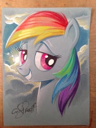 Size: 852x1136 | Tagged: safe, artist:andypriceart, rainbow dash, pegasus, pony, lens flare, photo, solo, traditional art