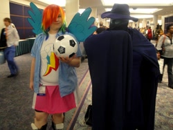 Size: 1024x768 | Tagged: artist needed, safe, mare do well, rainbow dash, human, equestria girls, 2013, anime weekend atlanta, convention, cosplay, football, irl, irl human, photo