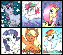 Size: 800x705 | Tagged: safe, artist:helicityponi, derpibooru import, applejack, fluttershy, gummy, pinkie pie, rainbow dash, rarity, twilight sparkle, earth pony, pegasus, pony, unicorn, mane six