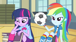 Size: 1440x810 | Tagged: safe, screencap, rainbow dash, twilight sparkle, equestria girls, rainbow rocks, football