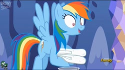 Size: 1920x1080 | Tagged: safe, derpibooru import, screencap, rainbow dash, pegasus, pony, every little thing she does, castle, fiducia compellia, mind control, smiling, solo, towel